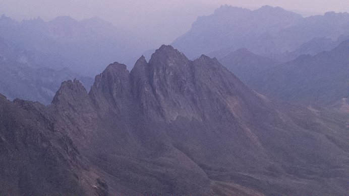 The jagged ridgeline of a peak nicknamed "Heisshorn" near the Cimarron River