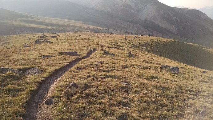 Heading down into Matterhorn Creek basin on the Wetterhorn Peak trail through alpine grasses