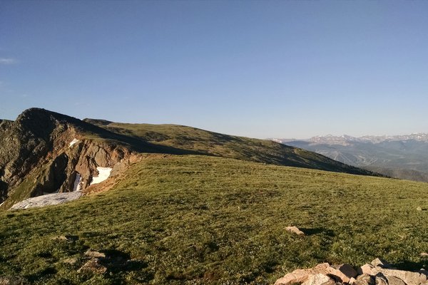 Looking south along the continental divide at the high point of the Devils Thumb Trail.